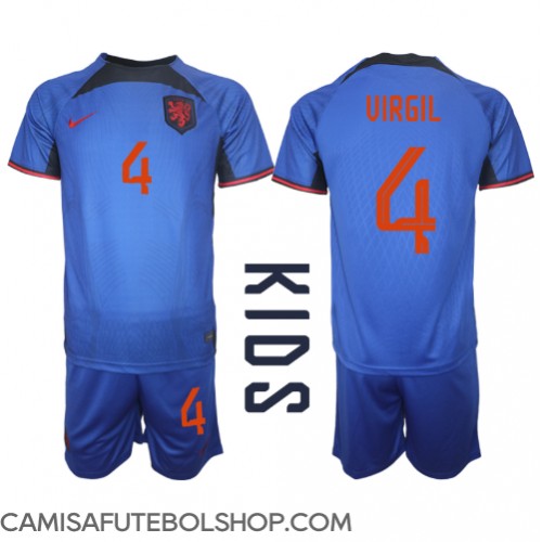 Camisa de time de futebol Holanda Virgil van Dijk #4 Replicas 2º Equipamento Infantil Mundo 2022 Manga Curta (+ Calças curtas)